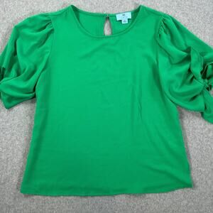 CeCe Tie Short Sleeve Round Neck Blouse Women's Small Green